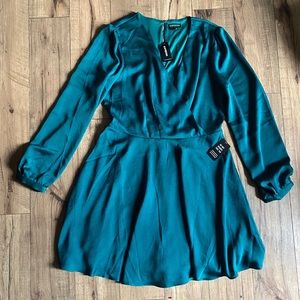Express Silk Green Wrap Skater Dress; New with Tag